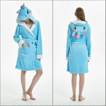 Men's Flannel Robe Bathrobe Pajamas Cosplay Winter Warm Seamless Cartoon Couple SleepwearBlue Sky HorseM
