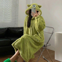 Men's Flannel Robe Bathrobe Pajamas Cosplay Winter Warm Seamless Cartoon Couple SleepwearBig Eyes BathrobeXL