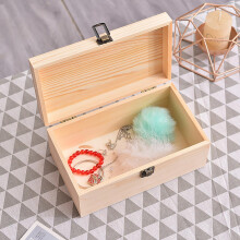 Wooden Box With Lid Pine Hinged Craft Box Treasure Chest Style Memory Box Storage Container
