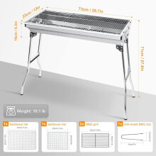 (（L）28.7In*13In*27.9In) Uten BBQ Barbecue Grill, Portable Folding Charcoal Barbecue Desk Tabletop Outdoor Stainless Steel Smoker BBQ for Picnic Garden Terrace