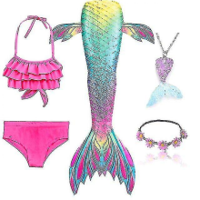 5pcs/set Girls Mermaid Tail Swimsuit Children Mermaid Ariel Cosplay Costume Fantasy Beach Bikini TwSet 2140
