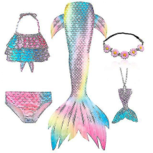 5pcs/set Girls Mermaid Tail Swimsuit Children Mermaid Ariel Cosplay Costume Fantasy Beach Bikini TwSet 3120