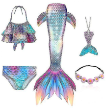 5pcs/set Girls Mermaid Tail Swimsuit Children Mermaid Ariel Cosplay Costume Fantasy Beach Bikini TwSet 1110
