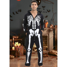Men's Halloween Skeleton Onesie Pajamas Black Cosplay Homewear1M