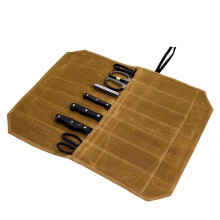 Knife Roll Bag Waxed Canvas 7-Slot Knife Roll Case for Pro Chefs or Culinary Enthusiasts Gray