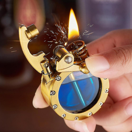 Retro Transparent Lighter With Rocker Arm Personalized Refillable Lighter Gift For BirthdayGlod 2