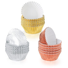 Foil Metallic Cupcake Cases 300-Piece Pack, Muffin Cupcake Liners, Wrappers Foil Baking Cups Gold Silver Rose Gold