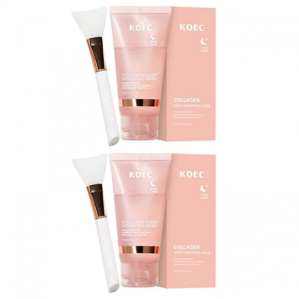 3pcs Collagen Overnight Wrapping Peel Off Facial Mask Deep Nourishing Refines Pores Mask with 3pcs Brush for Women2pcs