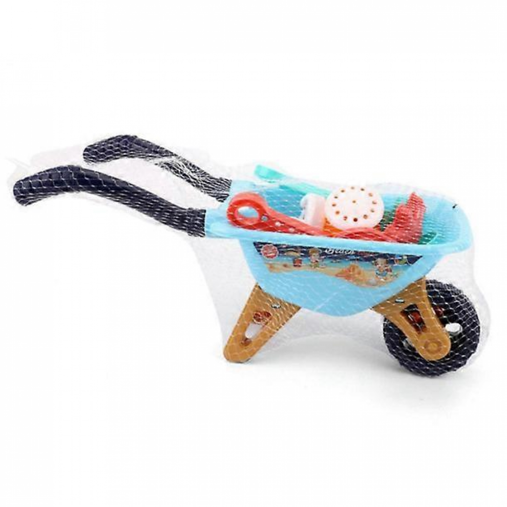 6pcs Toy Set,Kids Garden Wheelbarrow Play Set Sand Pit Beach Garden Tools Trolley Toy BeachBlue