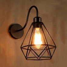 Set of 2 Black Iron Metal Diamond Shape Wall Sconce, Wrought Cage Shade Chandelier Industrial Retro Lamp E27 for Kitchen, Hallway, Restaurant, Bar