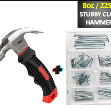 (8oz+nails) 8oz Stubby Hammer Diy Short Soft Rubber Handle Cushion Grip Claw Nail with Nail