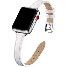 Compatible with Apple Watch Strap 38mm 40mm 41mm,Genuine Leather Strap Replacement,Slim and Thin Wristband for iwatch Series 6/5/4/3/2/1,SE (White)
