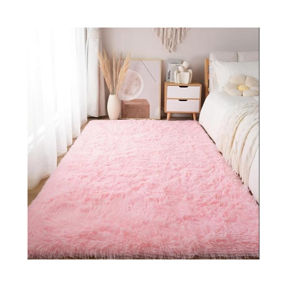 (120*180cm, Tie-Dye Dark Gray) Solid Color Fluffy Rug, 1 Count Non-slip Soft Thickened Floor Mat, Decorative Carpet for Home Living Room Bedroom Hotel-image-OPC-PKQJVKF-NEW