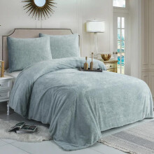 (Silver, Single) Teddy Bear Fleece Duvet Cover Set Sherpa Thermal Warm Soft Bedding & Pillowcases Available In Different Colour and Size