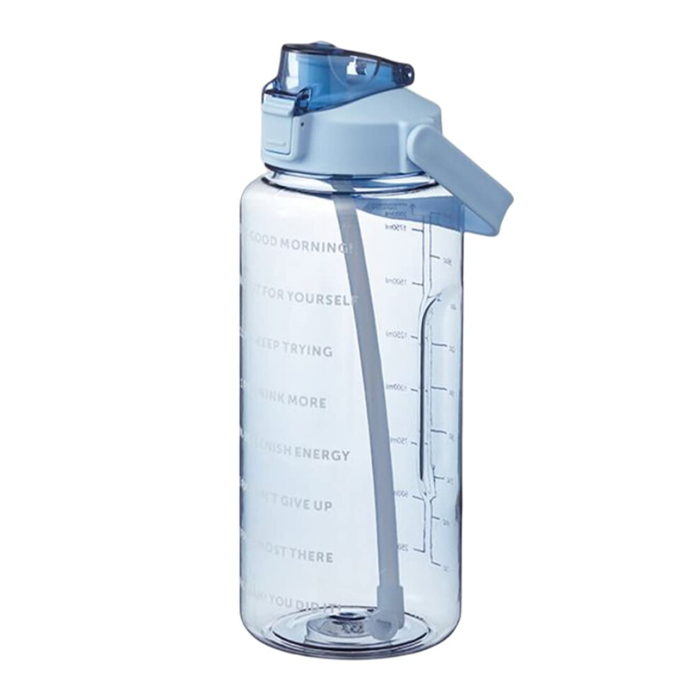 Blue Sport Water Bottle 2L With Straw Time Marker Handle Motivational Gym Bottle Fitness Water Jug