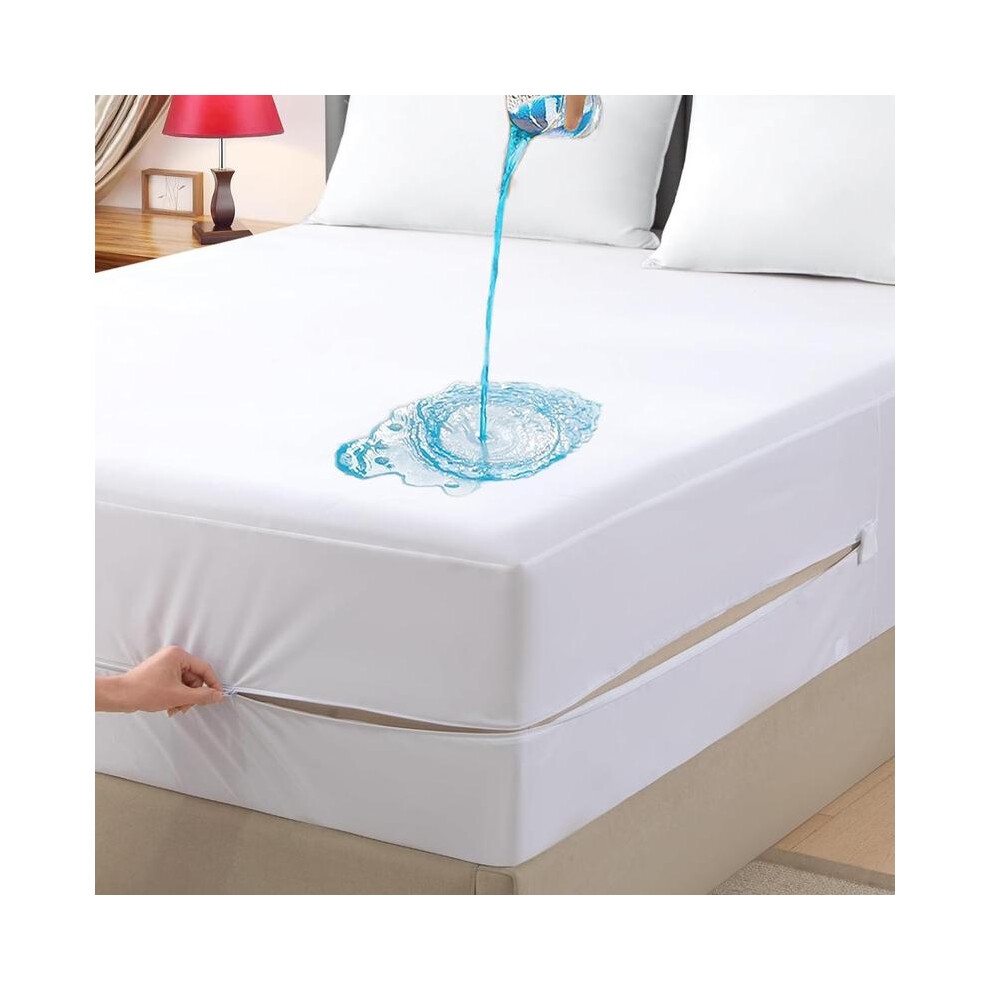 (Super King Encasement) Deep Fitted Sheet | Waterproof Quilted Mattress Protector, Noiseless Soft Microfiber, Anti-Allergic, 30cm Deep Fitted with Ela-image-OPC-PKQJZSJ-NEW