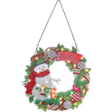 Christmas Flower Wreath Kit DIY 5D Diamond Drawing Embroidery Rhinestone Crystal Door Wreath Diamond Painting Snowman Christmas Door Wall Hanging for