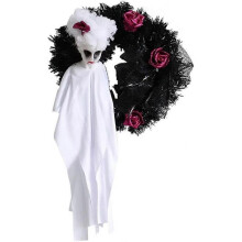 Halloween Hanging Ghost, Halloween Wreath Decorations for Front Door Outside, Skull Ghost Garland