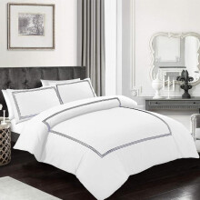 (White Navy, Single) Hotel Quality Polycotton Duvet Cover Set – 200TC Soft, Breathable, Embroidered Bedding UK Sizes