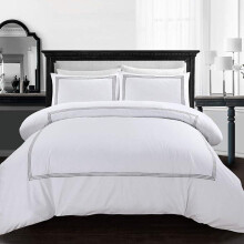 (White Grey, Double) Hotel Quality Polycotton Duvet Cover Set – 200TC Soft, Breathable, Embroidered Bedding UK Sizes