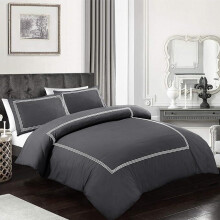 (Charcoal White, Super King) Hotel Quality Polycotton Duvet Cover Set – 200TC Soft, Breathable, Embroidered Bedding UK Sizes