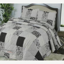 (Luciana Silver Grey, King) 3 PCS QUILTED BEDSPREAD EMBOSSED COMFORTER SET SINGLE DOUBLE KING SIZE BED THROW Cotton Striped Soft King Size Washable