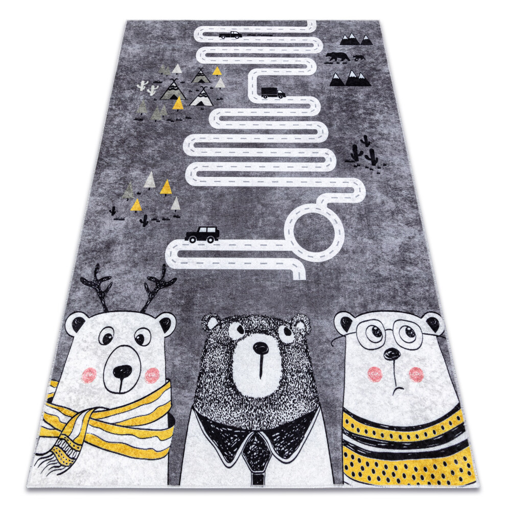 Junior 52107.801 Washing Carpet Bears, Animals, Streets For Children Anti-Slip - 80X150 Cm Grey Rugsx