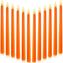 12 Pcs LED Taper Candles Dripless Unscented Flameless Battery Dinner Candles for Halloween,Christmas,New Year Celebration (Orange)