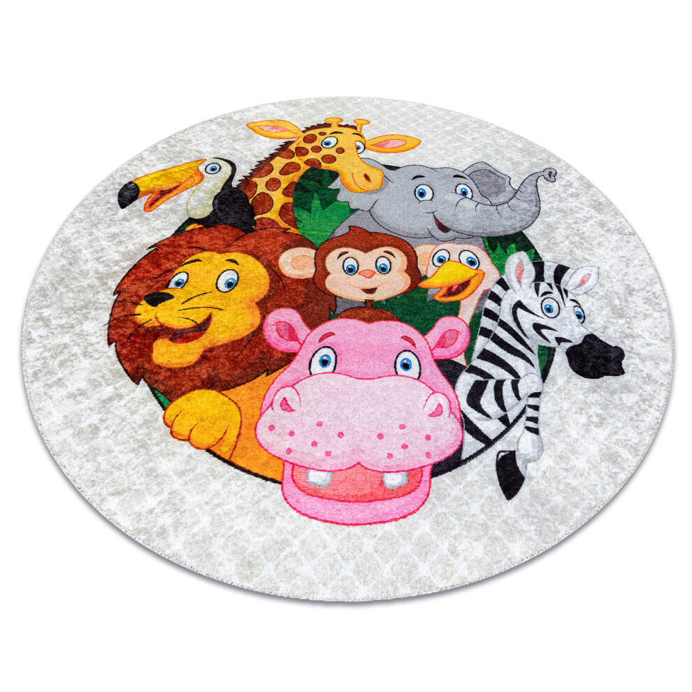Junior 51595.801 Circle Washing Carpet Animals, Africa For Children Anti-Slip - Circle 120 Cm Grey Rugsx