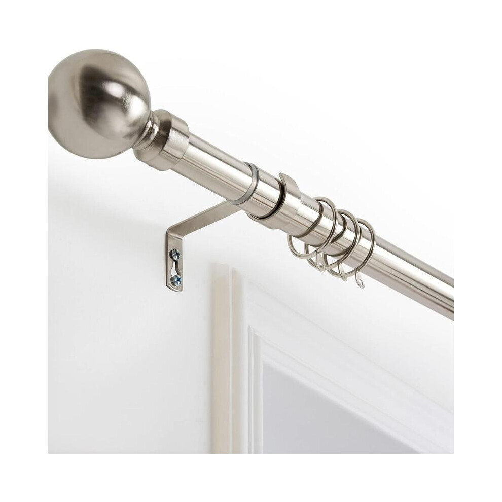 (Brushed Silver, 120-210 cm) Oxford Homeware Plain Metal Ball Curtain Pole â Sleek, Durable & Modern Window Solution | Stylish Steel Finish with Cla-image-OPC-PKQKDXN-NEW
