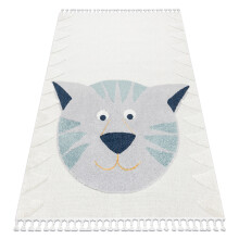 Tapete YOYO GD80 branco / cinza - Tigre de pelúcia para crianças, estrutural, sensorial Franjas 80x150 cm
