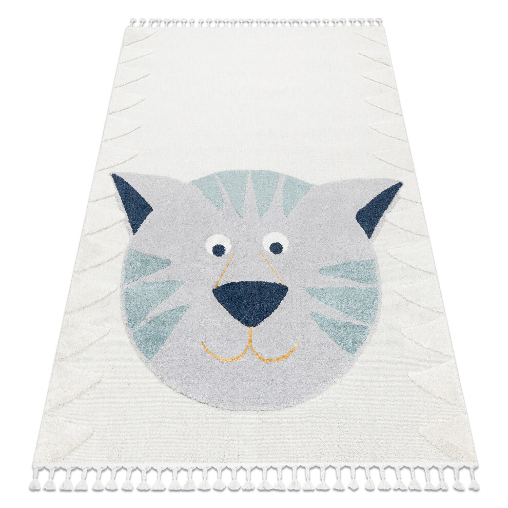 Carpet Yoyo Gd80 / Grey - Tiger For Children, Structural, Sensory Fringes 80X150 Cm White Rugsx