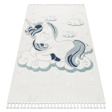 Tapete YOYO GD49 branco / cinza - Unicórnio de pelúcia para crianças, estrutural, sensorial Franjas 140x190 cm