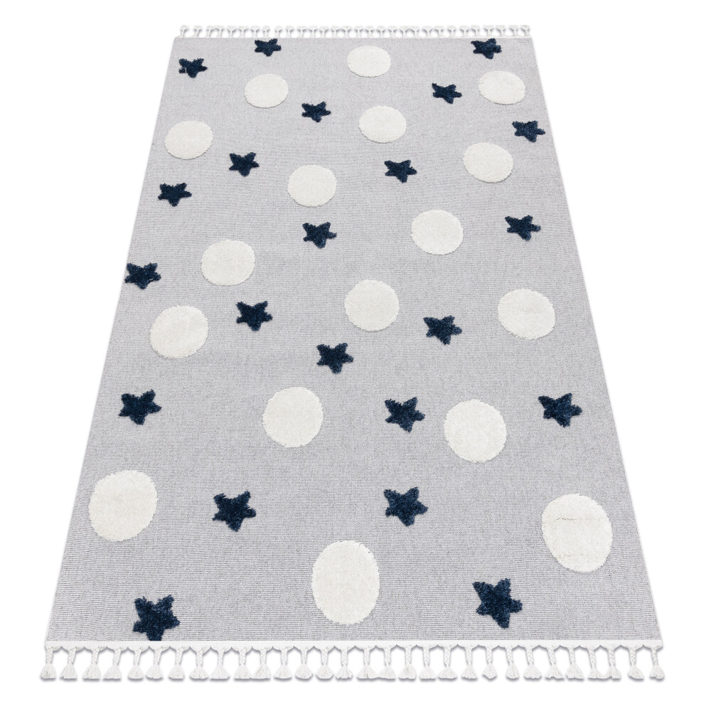 Carpet Yoyo Gd75 / White - Stars, Circles For Children, Structural, Sensory Fringes 140X190 Cm Grey Rugsx