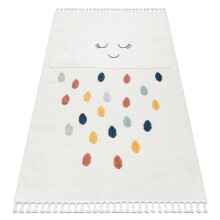 Tapete YOYO GD63 branco / azul escuro - Nuvem, gotas de pelúcia para crianças, estrutural, sensorial Franjas 120x170 cm