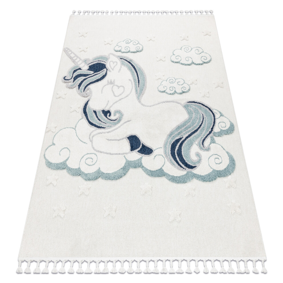 Carpet Yoyo Gd49 / Grey - Unicorn For Children, Structural, Sensory Fringes 120X170 Cm White Rugsx