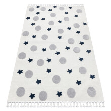 Tapete YOYO GD75 branco / cinza - Estrelas, círculos de pelúcia para crianças, estrutural, sensorial Franjas 160x220 cm