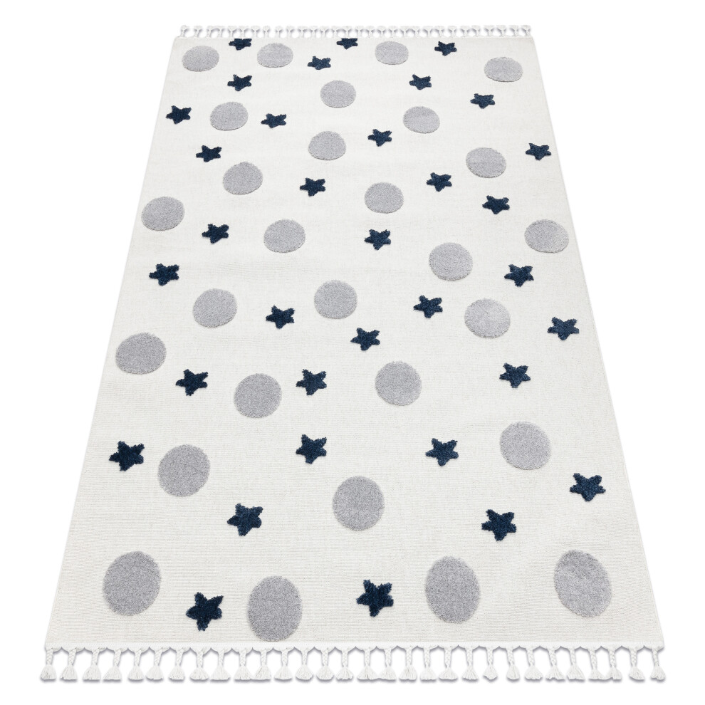 Carpet Yoyo Gd75 / Grey - Stars, Circles For Children, Structural, Sensory Fringes 160X220 Cm White Rugsx