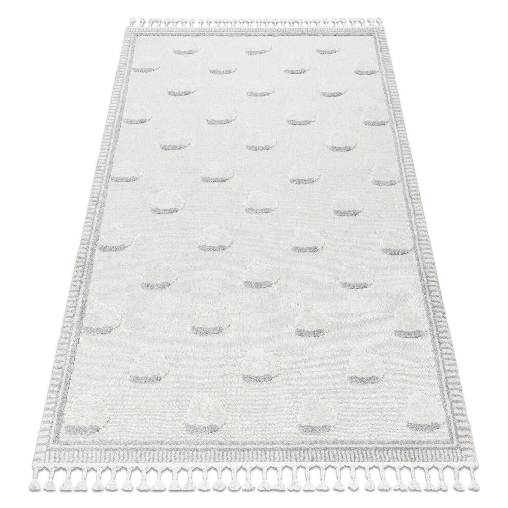 Carpet Yoyo Gd62 / Grey - Clouds For Children, Structural, Sensory Fringes 120X170 Cm White Rugsx