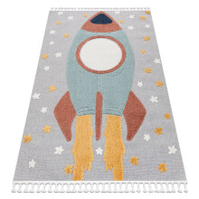 Tapete YOYO GD55 cinza / azul - Estrelas, Foguete de pelúcia para crianças, estrutural, sensorial Franjas 200x290 cm