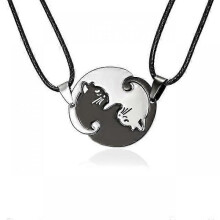 2pcs/Set Couple Necklace Round Heart Cat Key Pendant Best Friend Pendant Necklace for Family Couple