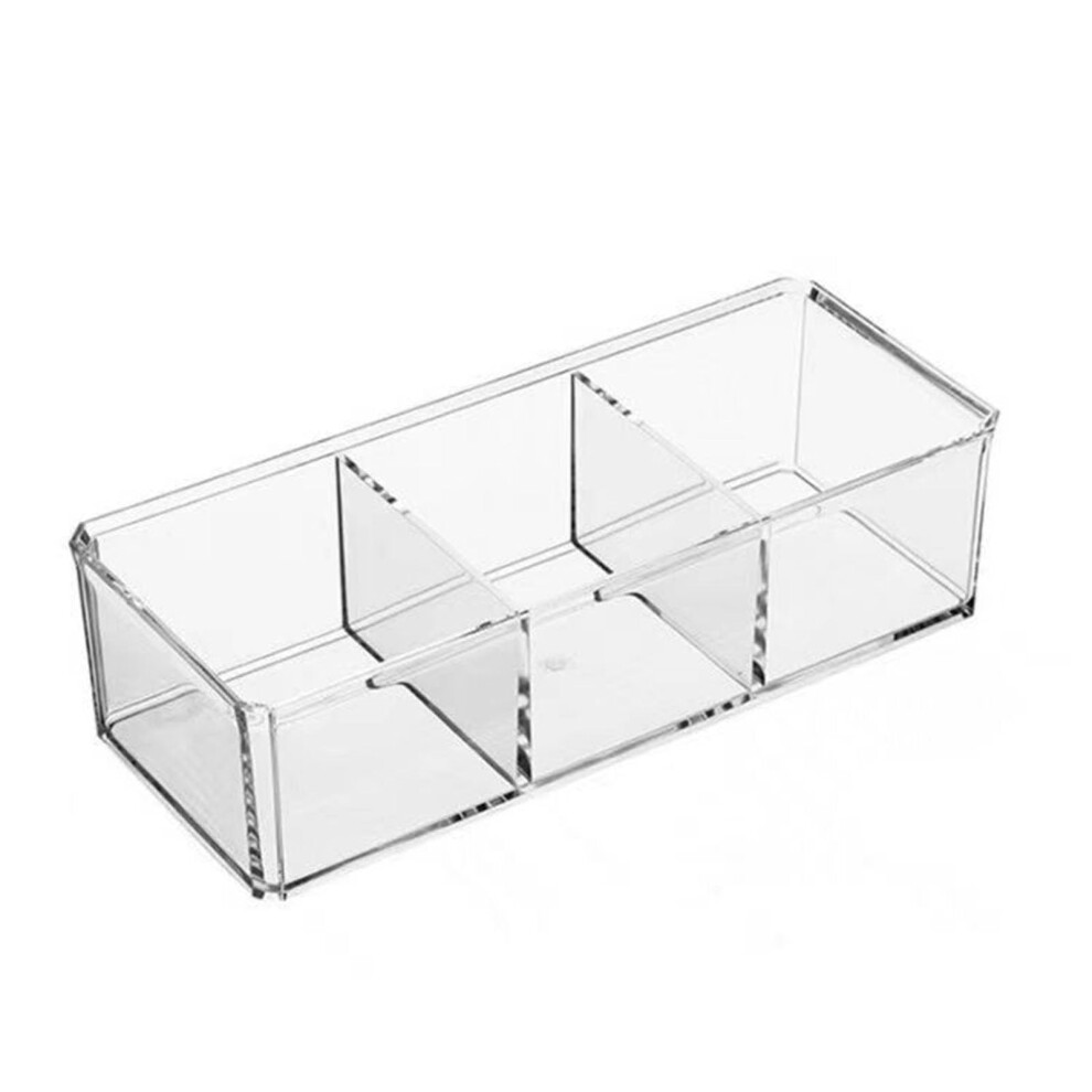 Acrylic Makeup Organizer 3-Compartment Transparent Divided Cotton Pads Storage Box With Lid For Bedroom