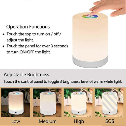 LED Night Light, Smart Bedside Table Lamp, Touch Control, Dimmable, USB Rechargable, Portable, Color Changing 1