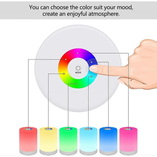 LED Night Light, Smart Bedside Table Lamp, Touch Control, Dimmable, USB Rechargable, Portable, Color Changing 2