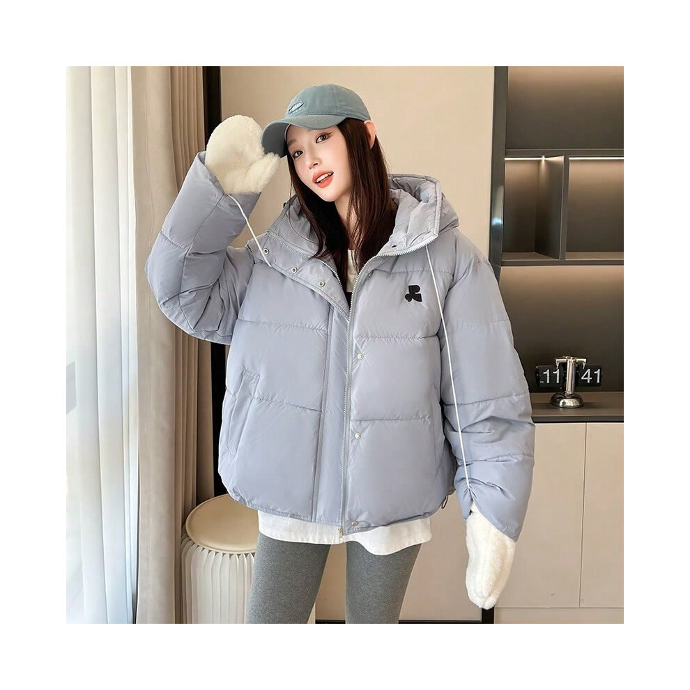 (蓝色, S) Short cotton jacket for women winter 2025 thickened cotton coat