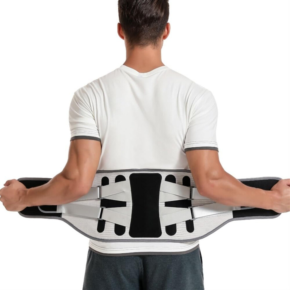 Black Lumbar Support Belt Lower Back Brace Disc Herniation Orthopedic Waist Decompression Belt Aluminum Panel Large