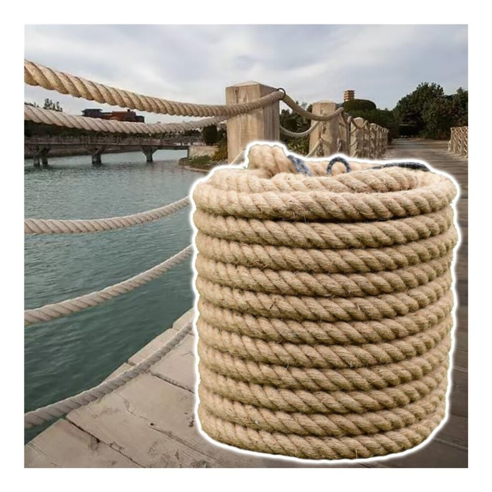 Natural Hemp Rope 12-60 Mm, Twisted Manila Thick Jute Rope, 22 Mm X 50 M, For Porch Swing, Railing, Docks, Landscaping 9354506900588