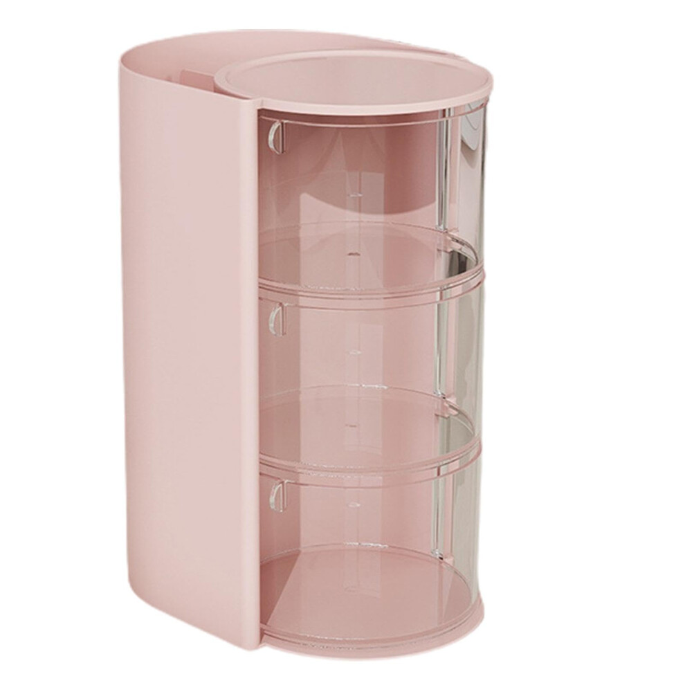 Pink Cosmetic Organizer Box Rotating Drawer Makeup Puff Holder Large Capacity Cosmetic Storage Organizer