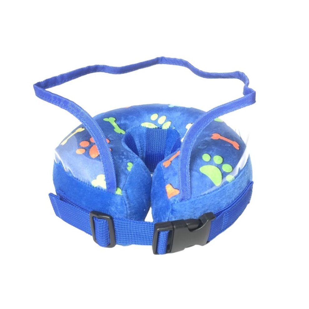 Blue Inflatable Collar Cat Postoperative Recovery With Clear Baffle Soft Cone Adjustable Size M