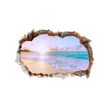 3D Hole Landscape Wall Sticker PVC Self-Adhesive Removable Ocean Beach Scenic Decor For Living Room And Bedroom